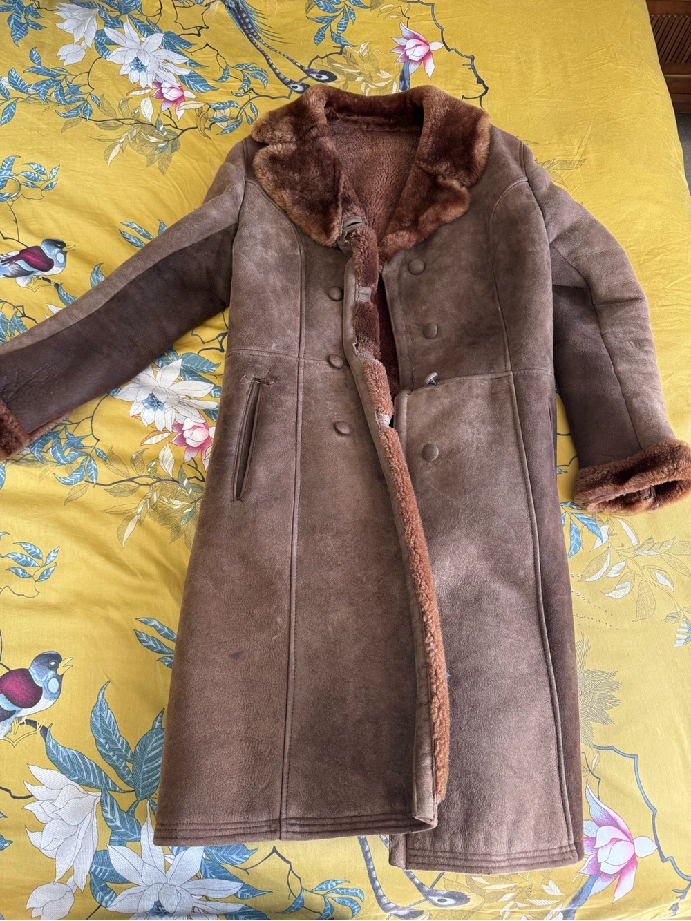 Women's Brown Shearling Long Coat - Classic Winter Trench